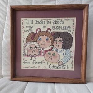 Cabbage Patch Kids All Babies Are ..Framed Crosstitch Grannycore Decor